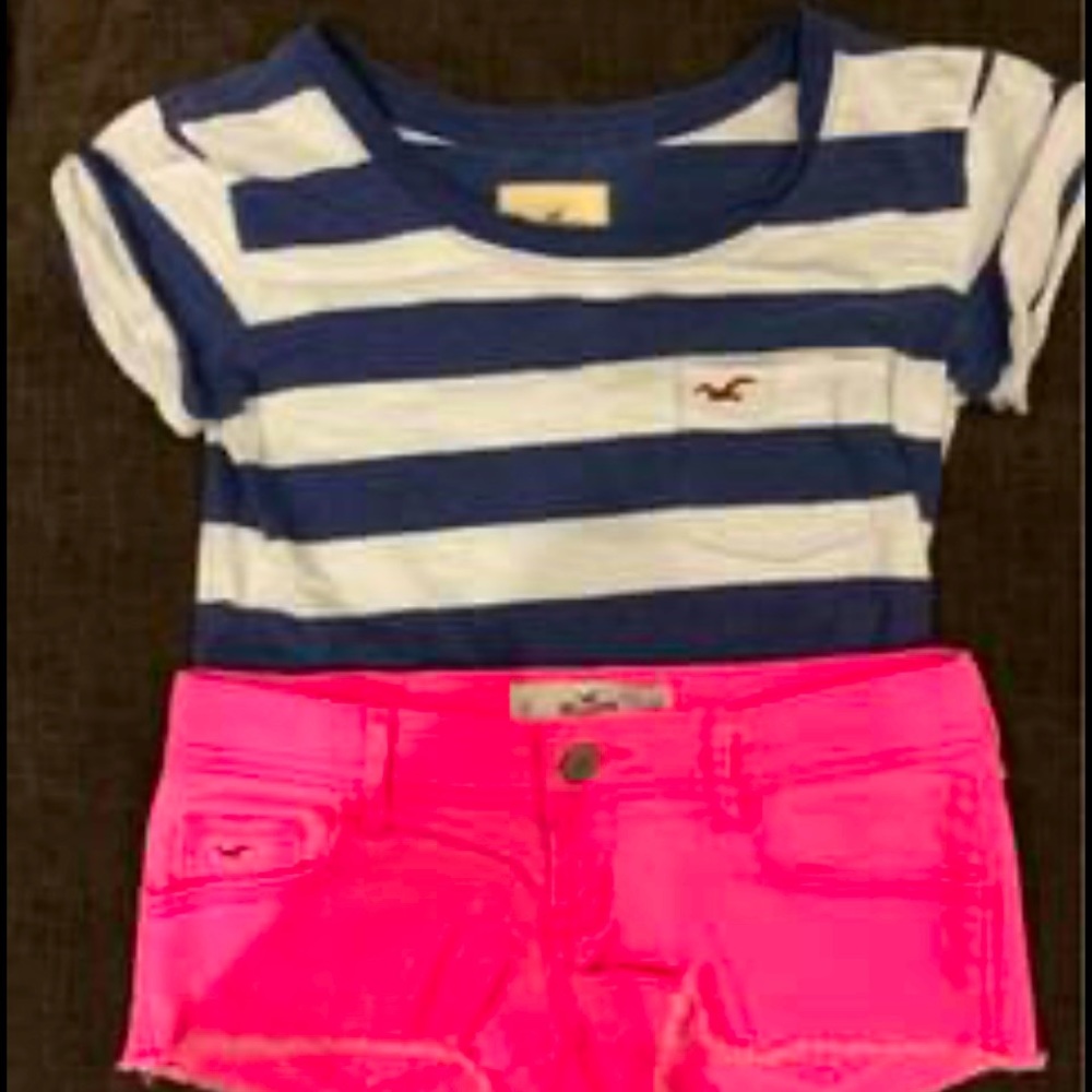 Jr Hollister crew neck shirt,Hollister pink shorts
